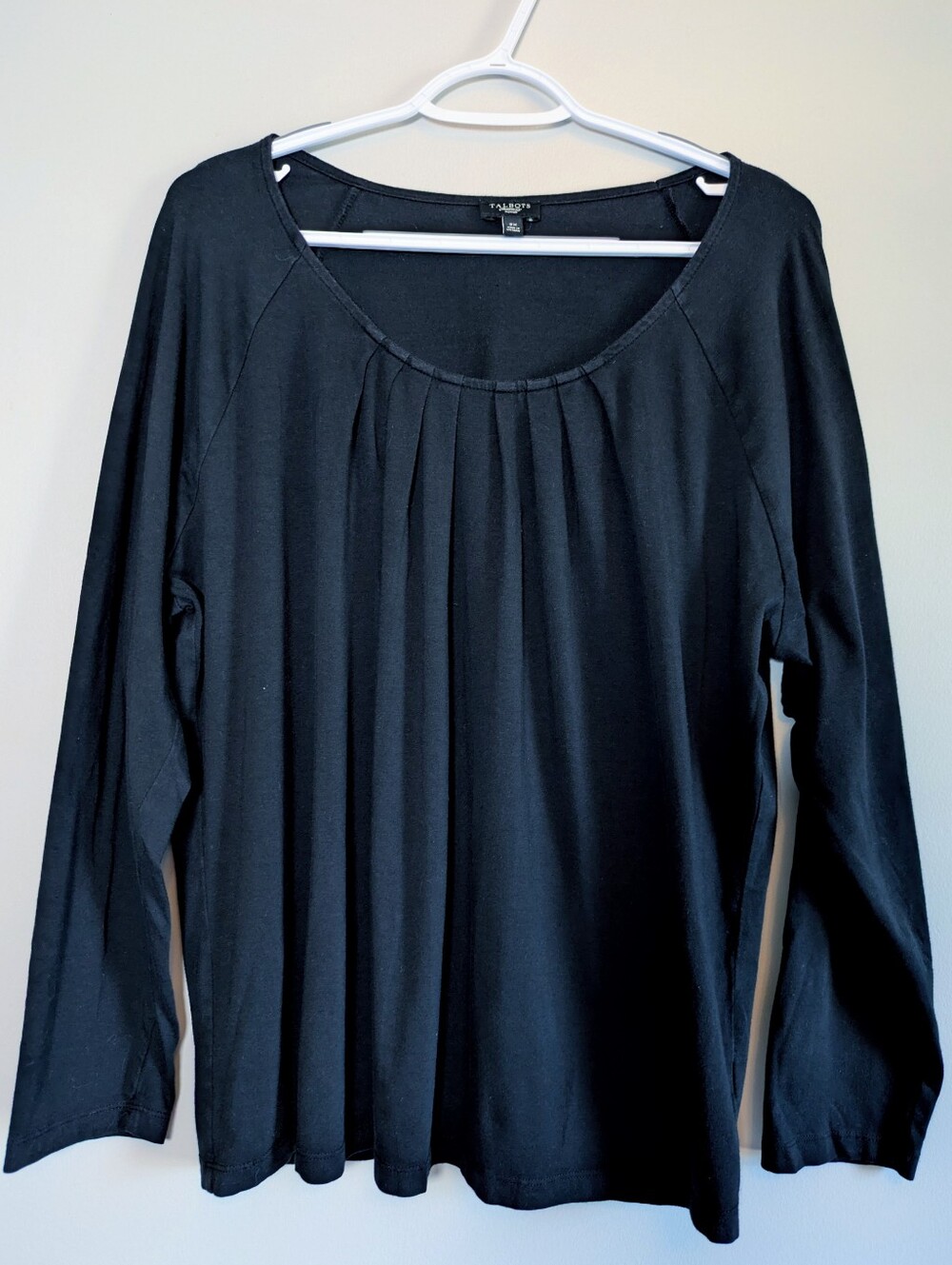Talbots | Black Scoop Neck Front Pleated Knit Top Long Sleeve | 2X